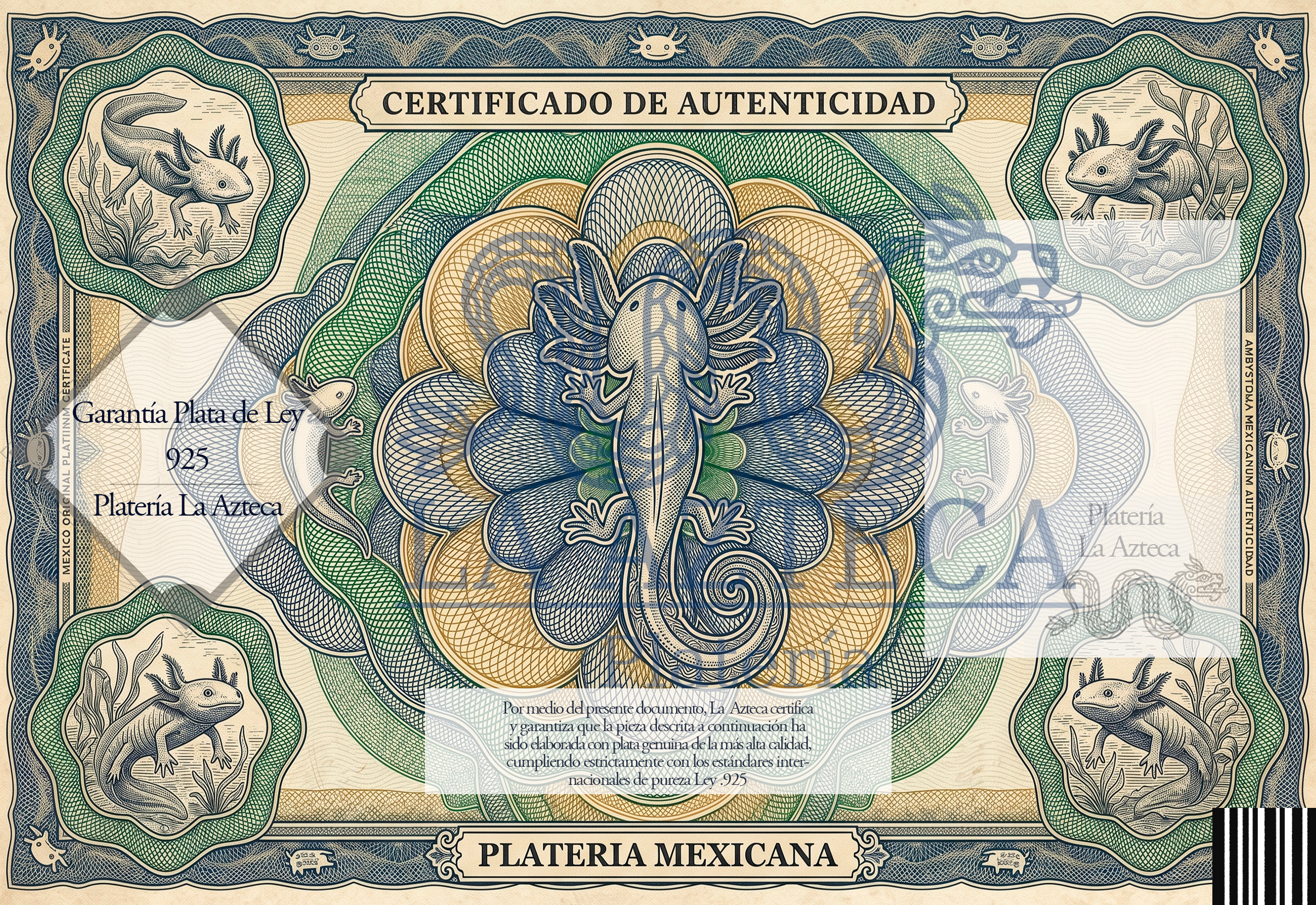 Certificado de Autenticidad Ajolotl — Platería Mexicana .925